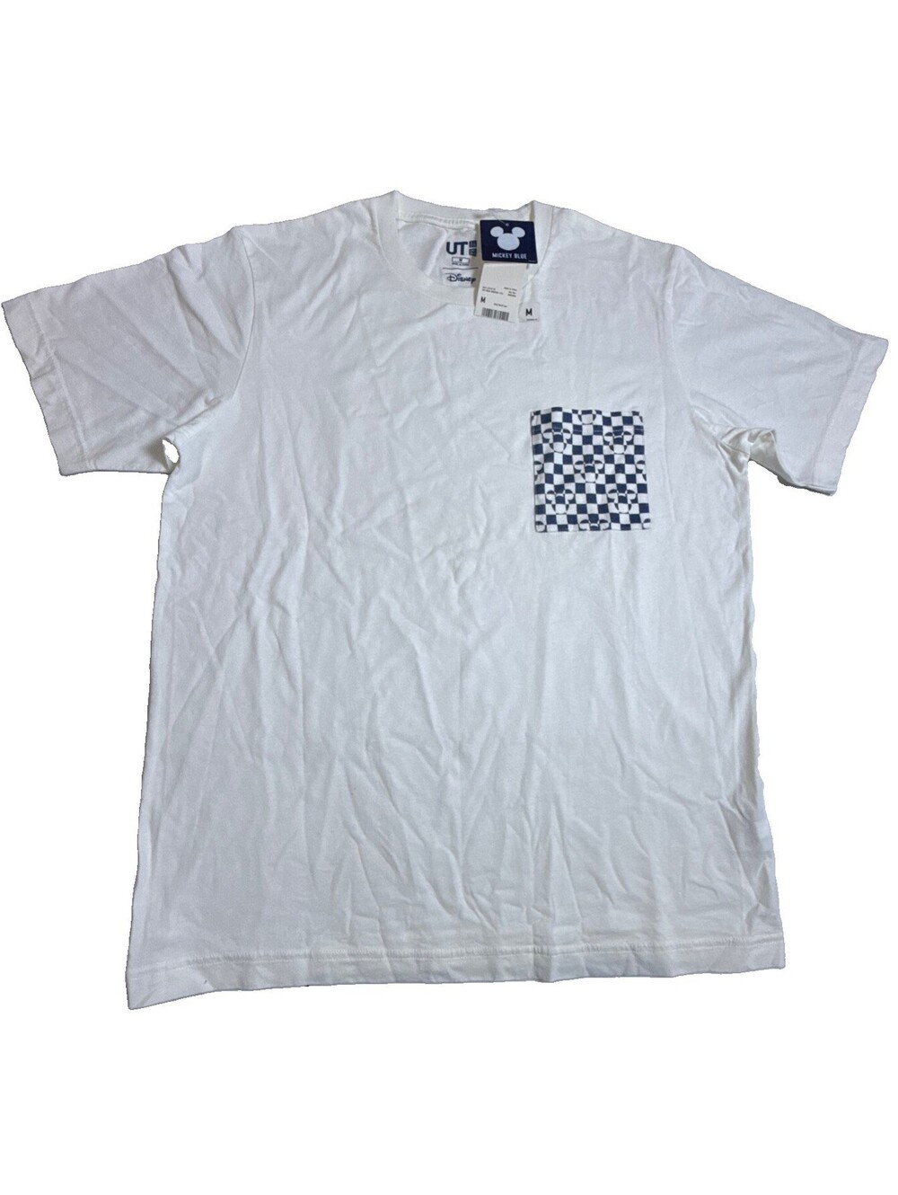Uniqlo UT Disney Mickey Mouse T-Shirt Mens Medium White Checkered Pocket Tee New